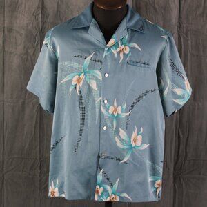 Vintage Hawaiian Shirt - Blue with Floral Design Mark Raysten - Men's XL